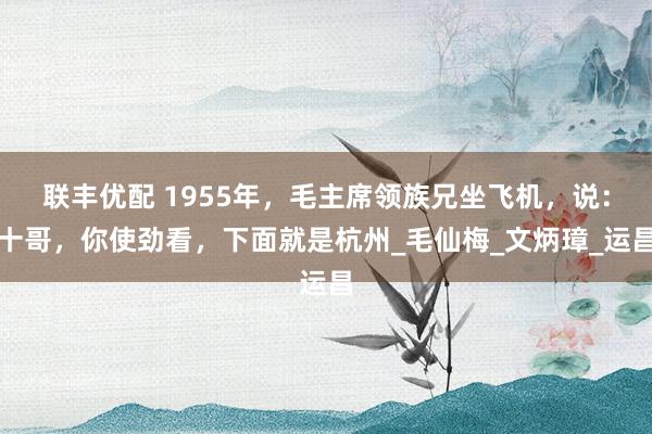 联丰优配 1955年，毛主席领族兄坐飞机，说：十哥，你使劲看，下面就是杭州_毛仙梅_文炳璋_运昌